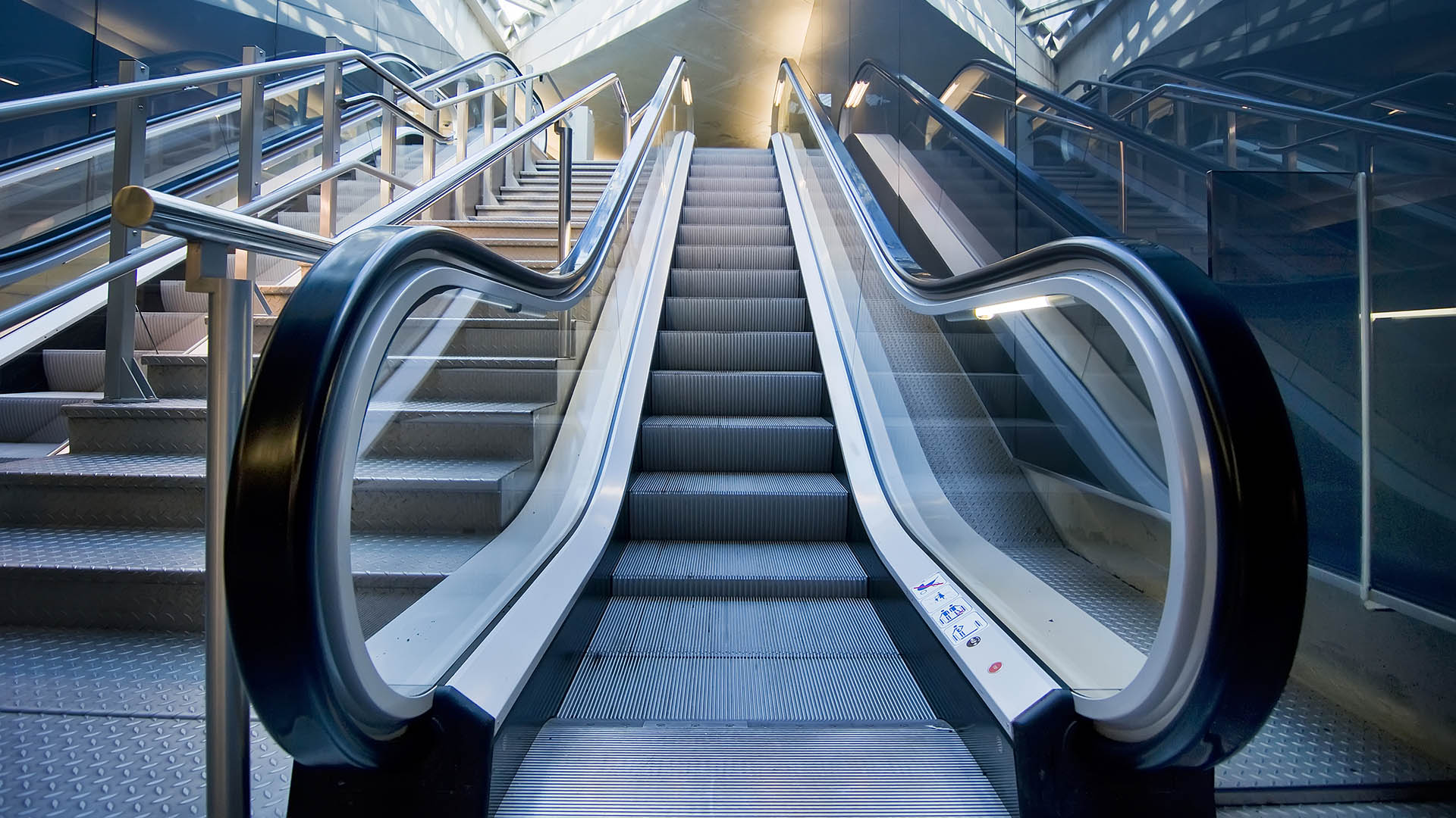 Close-up of an escalator in a modern building